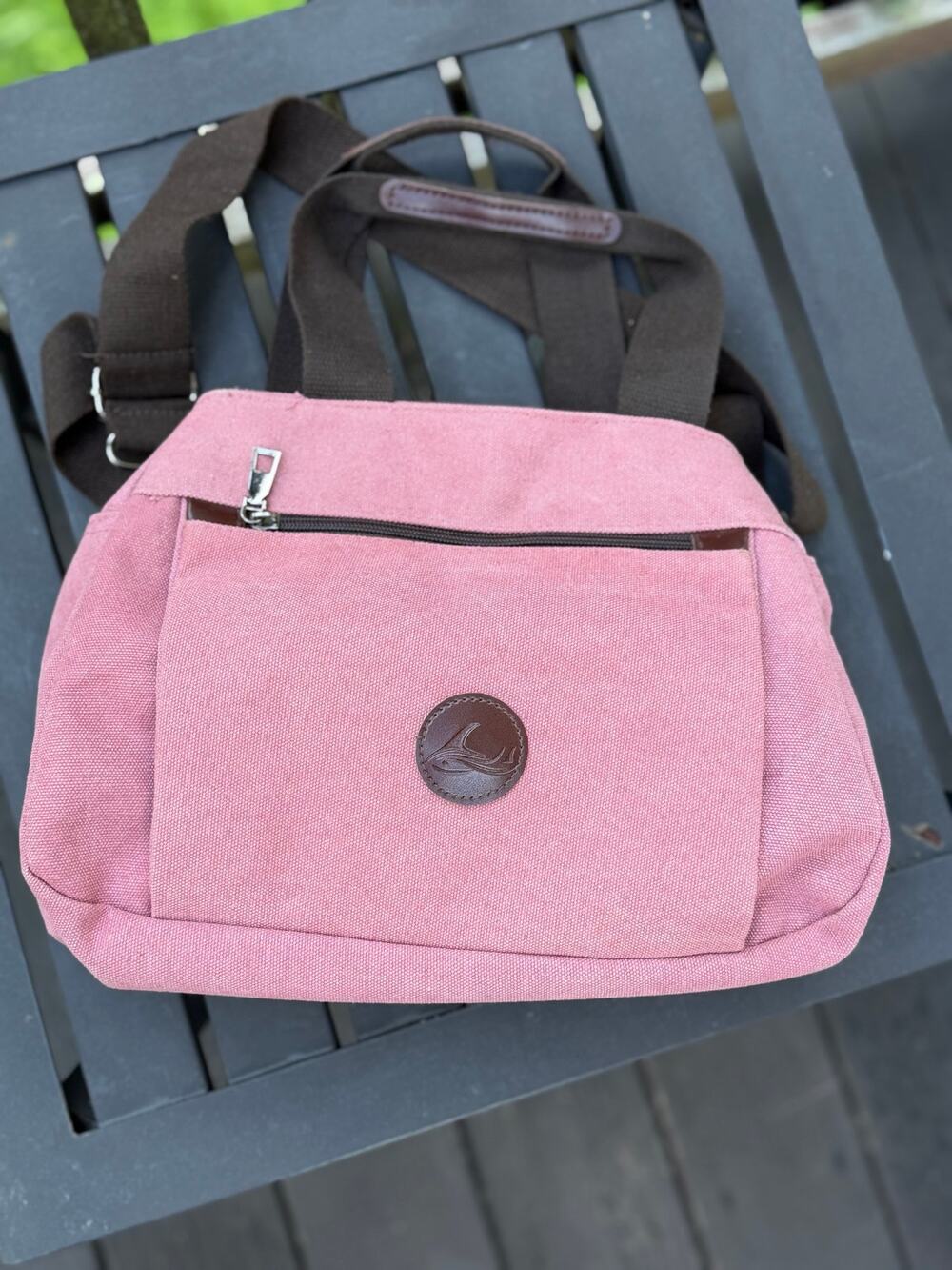 Dusty Rose Canvas Multi Pocket Satchel Crossbody Bag
